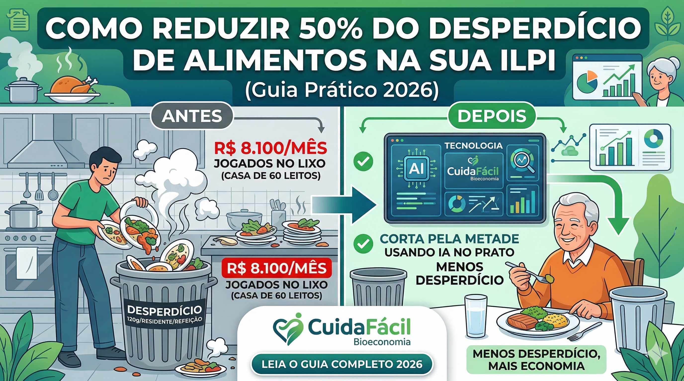 Como Reduzir 50% do Desperdício de Alimentos na Sua ILPI (Guia 2026)